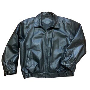 Black Classic Leather Bomber Jacket Elastic Waist Mens Sz XL By Junction West